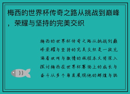 梅西的世界杯传奇之路从挑战到巅峰，荣耀与坚持的完美交织