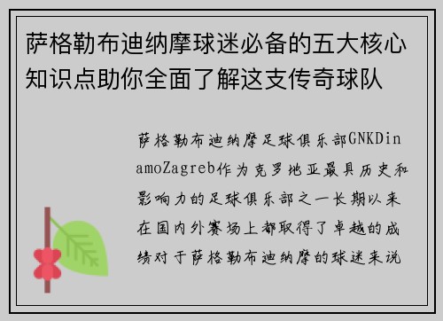 萨格勒布迪纳摩球迷必备的五大核心知识点助你全面了解这支传奇球队